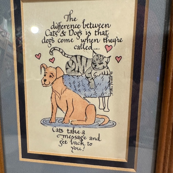 Laura Leide Framed Calligraphy Funny Dog and Cat. Picture Ready to Hang Small Si - Picture 2 of 8
